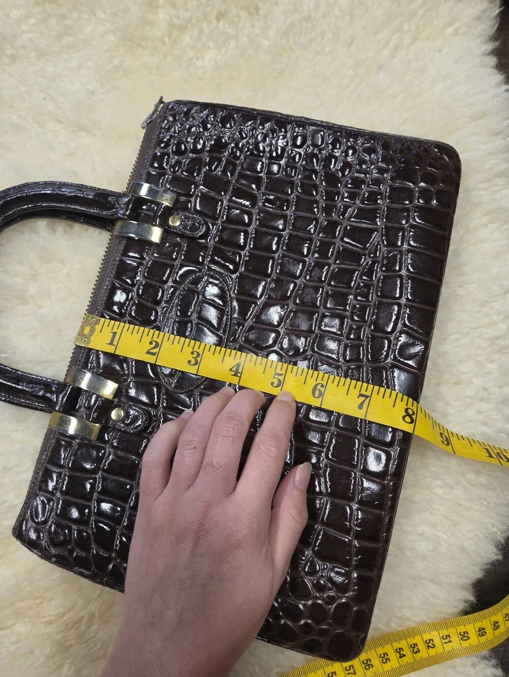 Vintage Morris Moskowitz Brown Crocodile Embossed Leather Handbag 60s Satchel MM